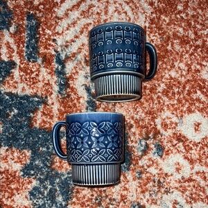 Blue Patterned Ceramic Mugs